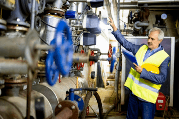 engineer working on a valve in a factory